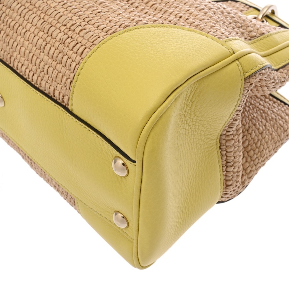 Gucci Leather Beige Yellow Tote Tan Bamboo Bag Straw Tan Handbag - Picture 7 of 10